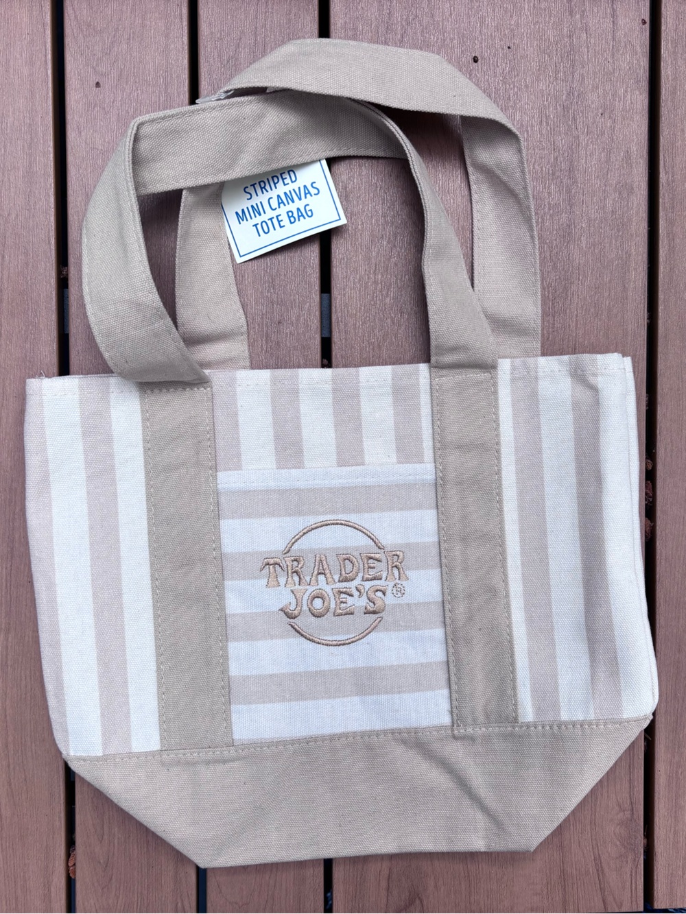 Trader Joe's Striped mini  Canvas Tote - Beige & Cream